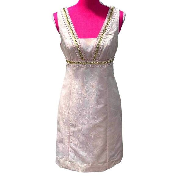 Lilly Pulitzer Karter Glisten Fan Jacquered Shift Dress in Paradise Tint Size 2 - Picture 2 of 9